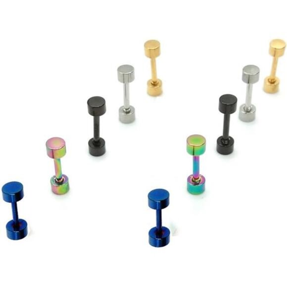 High Polished Surgical Steel Screw Flat Back Disc Stud Earrings Trendy - Picture 2 of 6